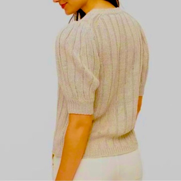 J. Crew Short Puff sleeved Linen sweater Beige Women’s L Neutral - Picture 5 of 8